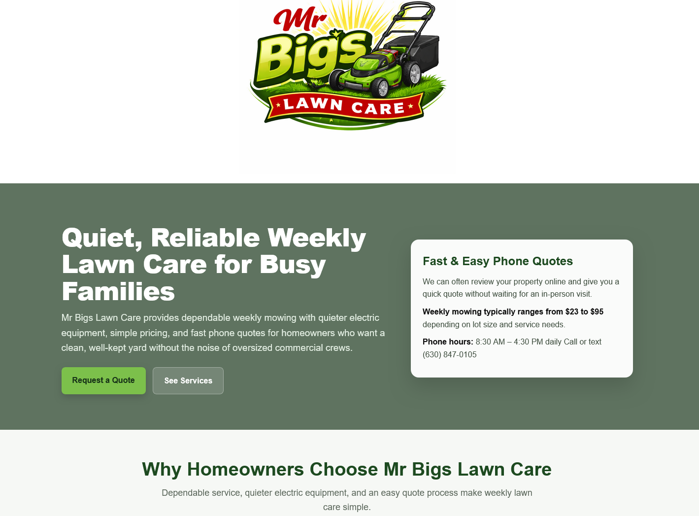 Mr Bigs Lawn Care website preview